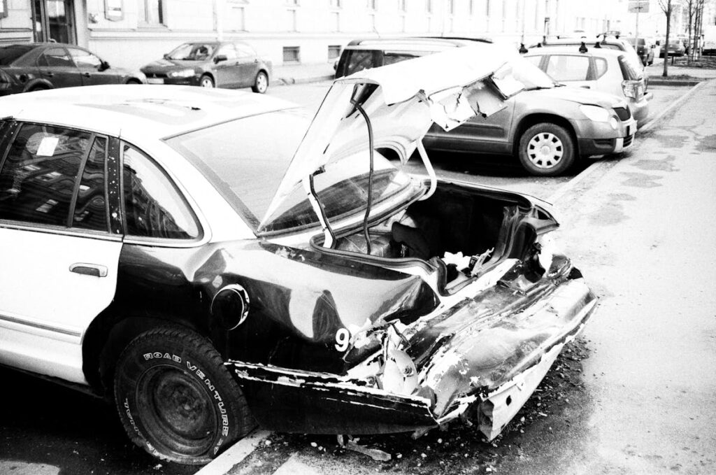 Damaged car after hit-and-run accident in Phoenix Arizona