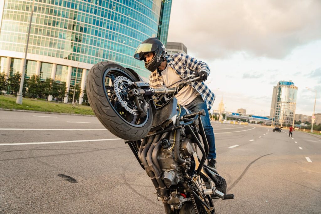 Motorcycle rider navigating traffic in Phoenix Arizona
