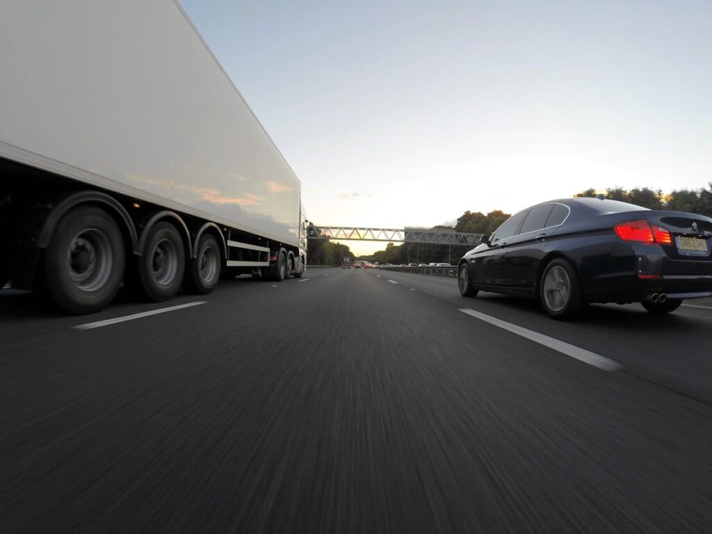 Commercial truck showing dangerous blind spot areas in Phoenix